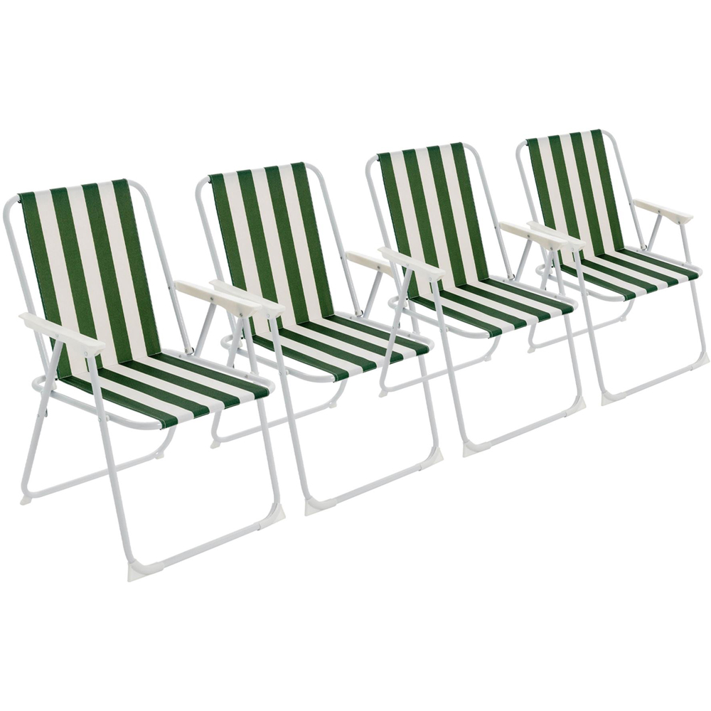 Harbour Housewares Green Stripe Metal Foldable Beach Chair 4 Pack Image 2