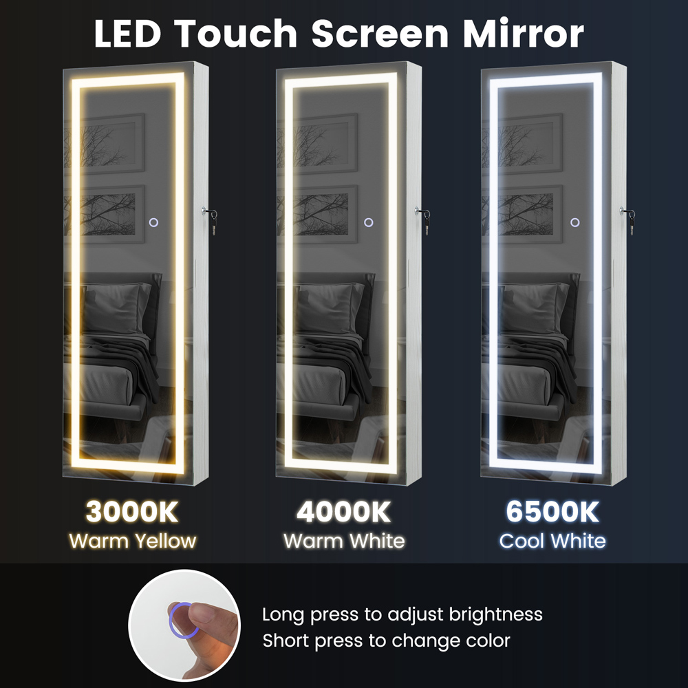 Costway Black 3 Colour LED Lockable Jewellery Mirror Cabinet Image 4