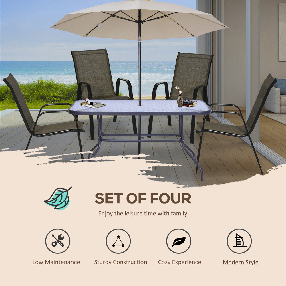Outsunny Set of 4 Mixed Brown Mesh Stackable Garden Dining Chairs Image 4