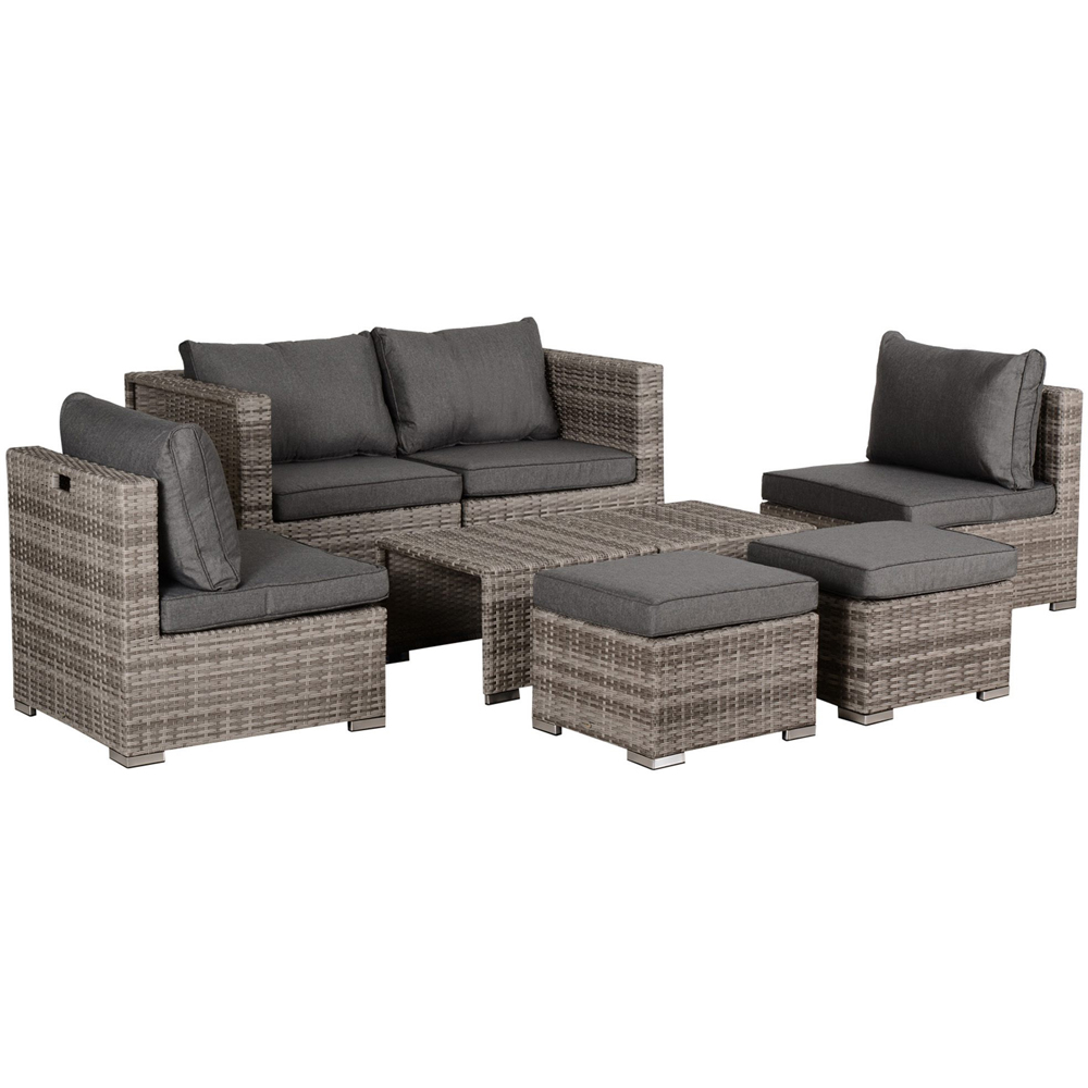 Outsunny 6 Seater Grey PE Rattan Outdoor Sofa Set with Coffee Table Image 2