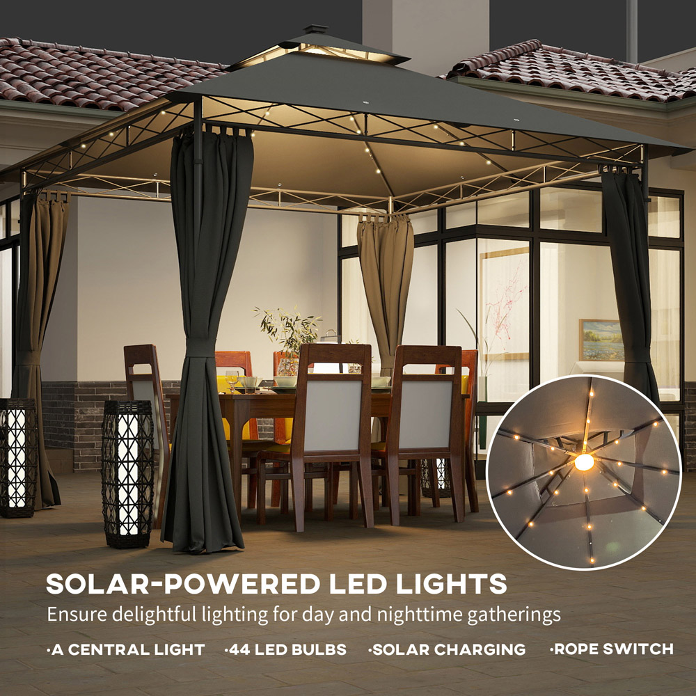 Outsunny 3 x 3m Dark Grey Double Roof Outdoor Gazebo with Curtains Image 7