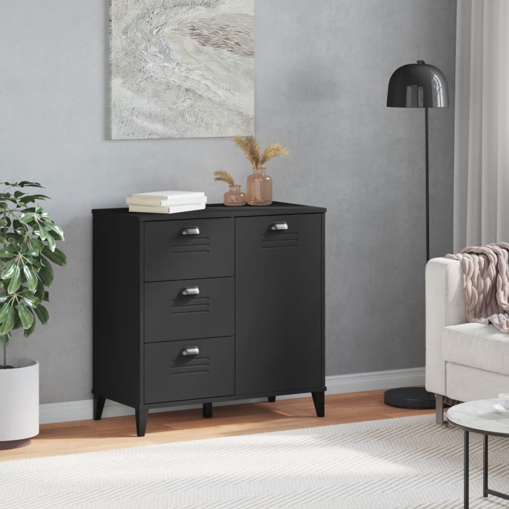 vidaXL Viken Single Door 3 Drawer Black Industrial Style Sideboard Image 8