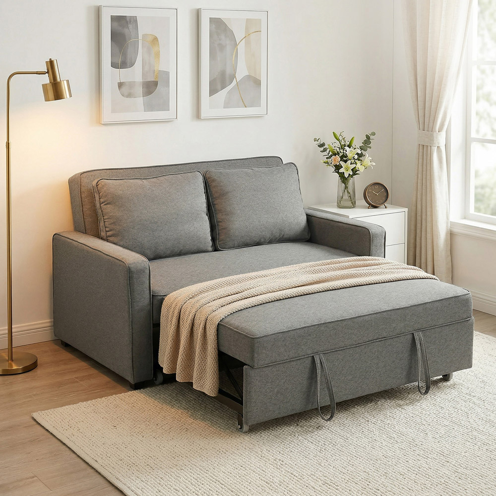 HOMCOM 2 Seater Grey Click Clack Pull Out Sofa Bed Image 2