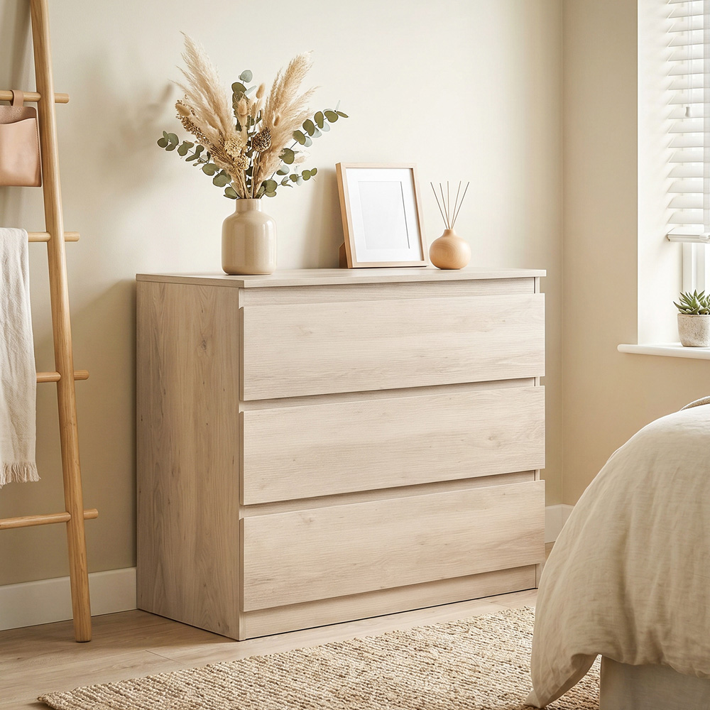HOMCOM 3 Drawer Oak Storage Organiser Unit Image 2