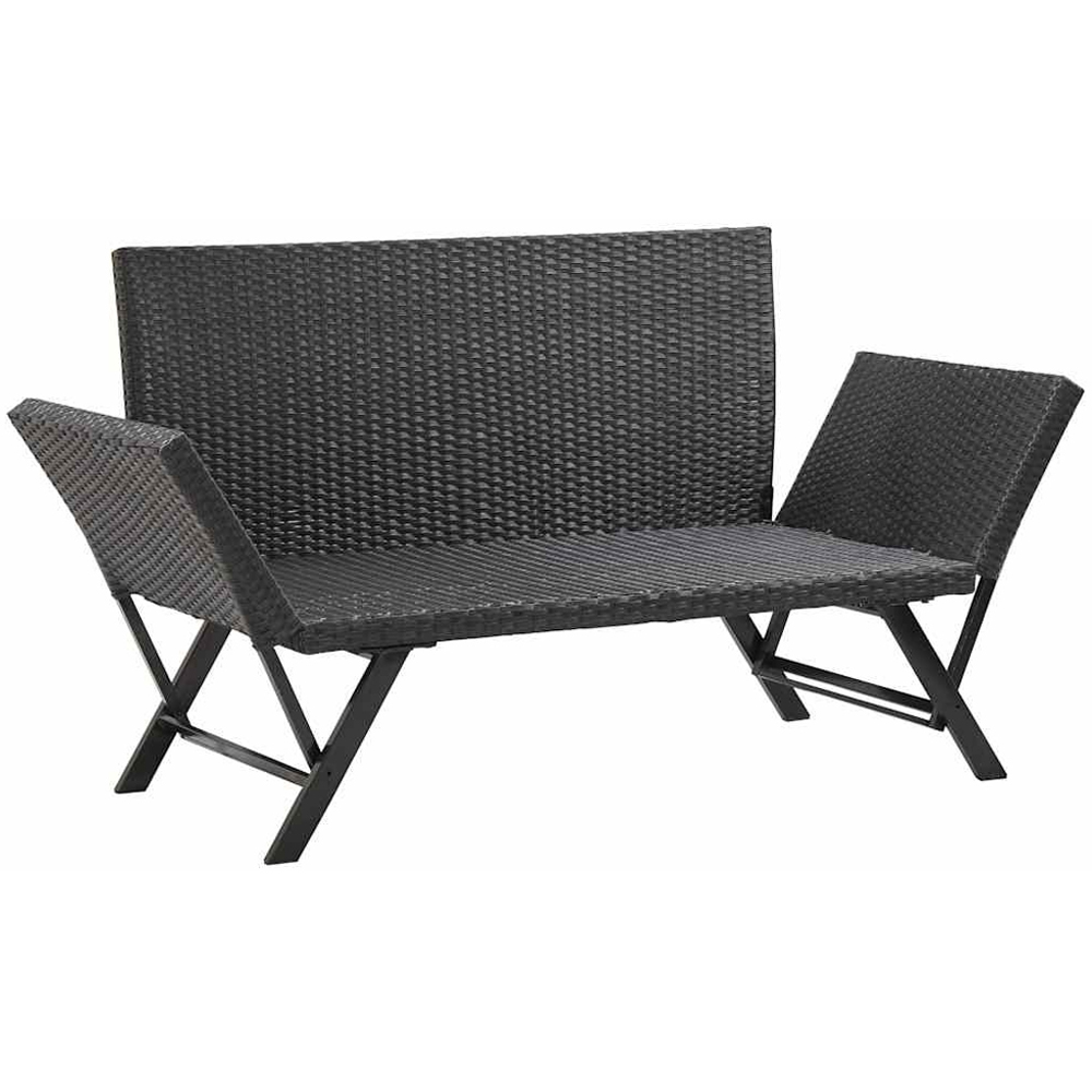 vidaXL 2 in 1 Black PE Rattan Garden Bench with Cushions Image 7