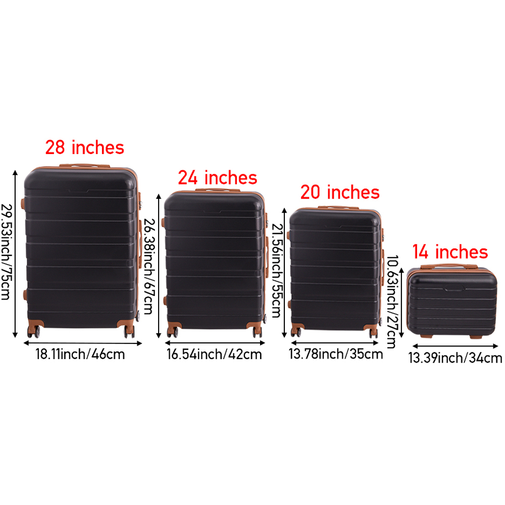 H&O Direct Set of 4 Black ABS Hardshell Suitcase Set Image 9