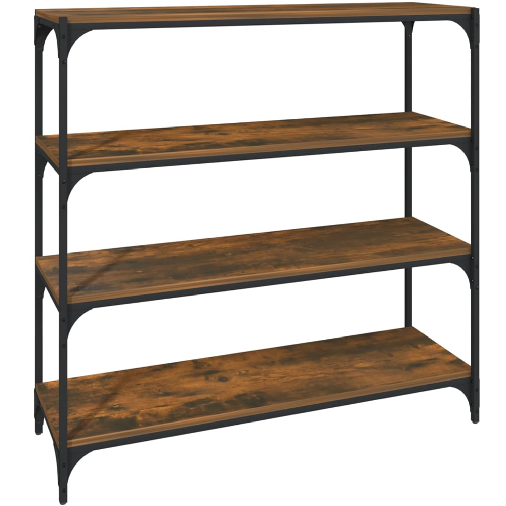 vidaXL 4 Shelf Smoked Oak Wood and Steel Wide Bookcase Image 2