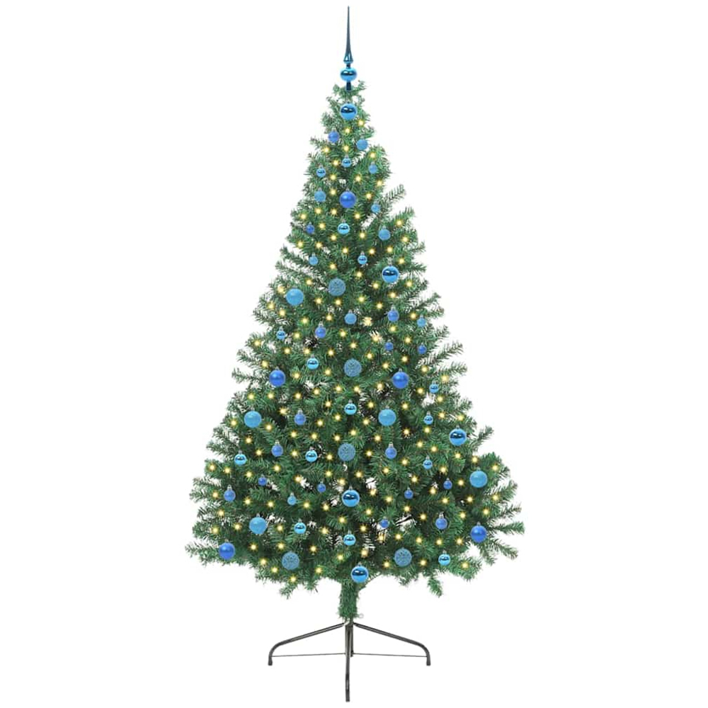 vidaXL Pre-Lit Blue Baubles Green Artificial Christmas Tree 7ft Image 1