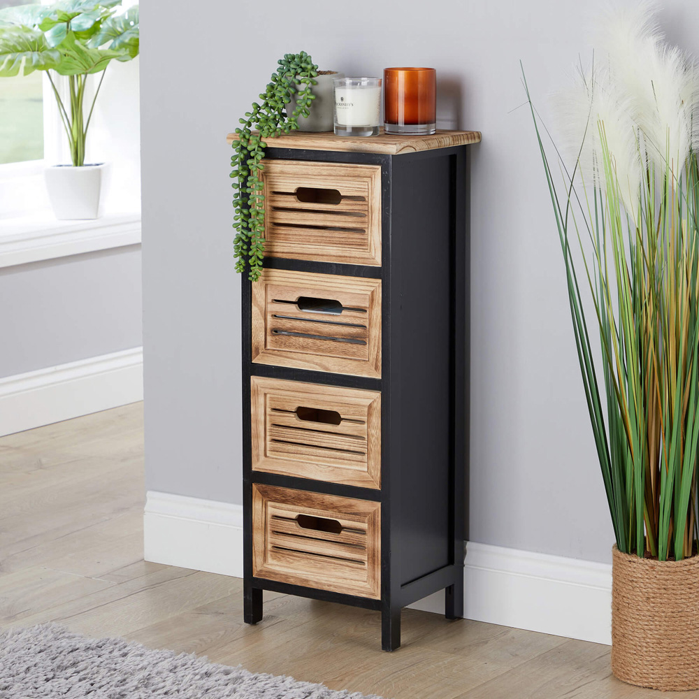 Home Source Mostyn 4 Drawer Black and Oak Chest of Drawers Image 5