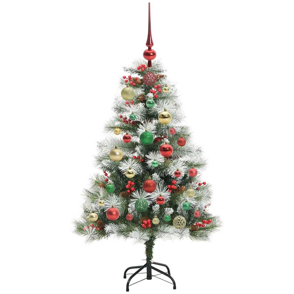 vidaXL Pre-Lit Multicolour Baubles Green Artificial Snow Flocked Christmas Tree 4ft Image 5