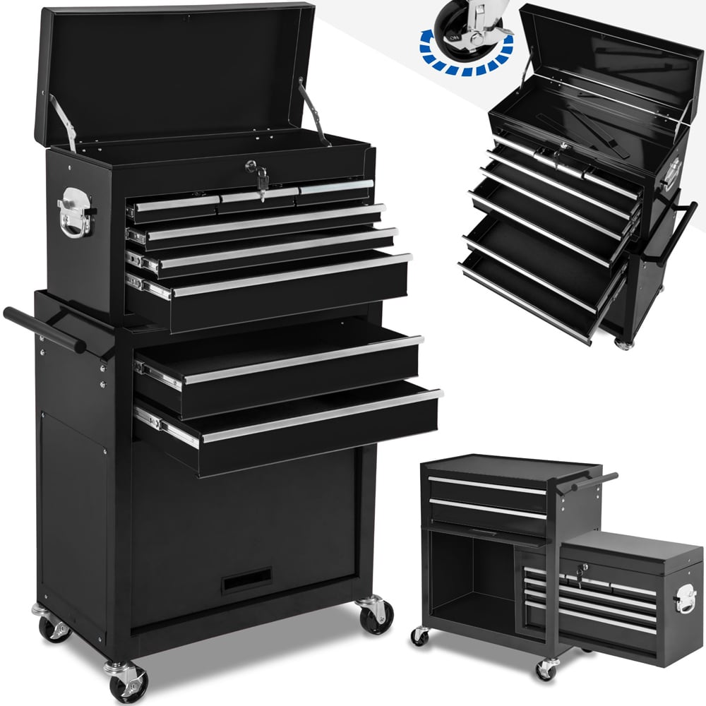 tectake 8 Drawer Black Tool Chest of Drawers with Wheels Image 3