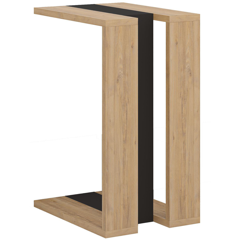 Decortie Muju Oak and Silky Black C Shape Side Table with Side Support Image 2