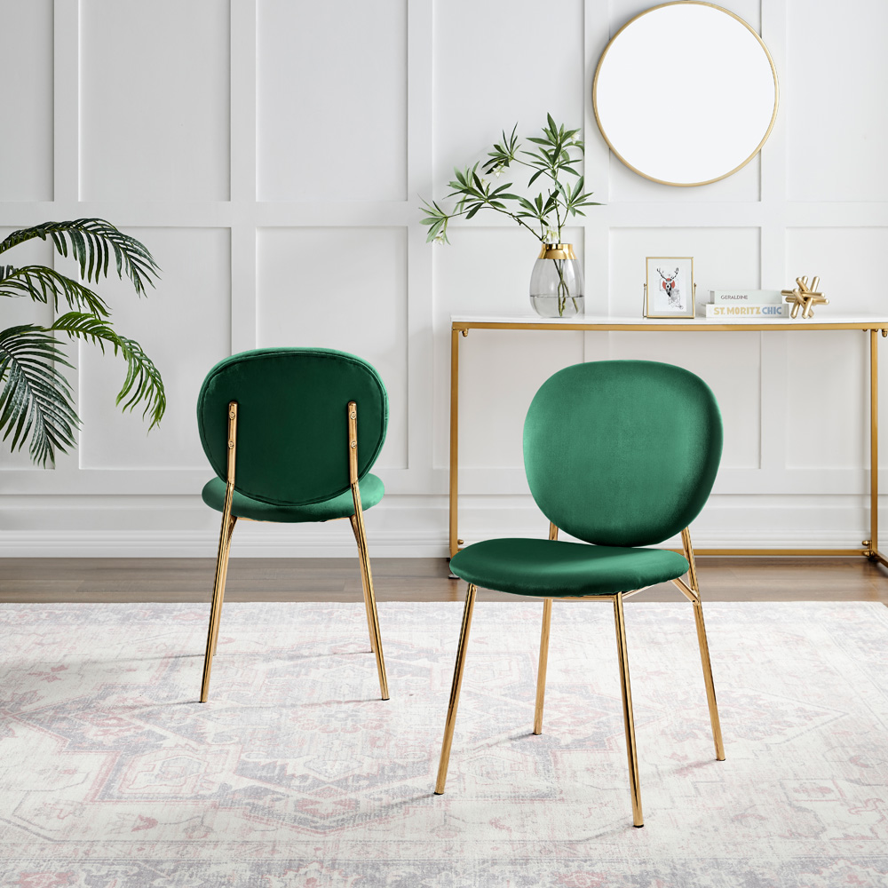 Furniturebox Holly Set of 2 Green and Gold Velvet Dining Chairs Image 5