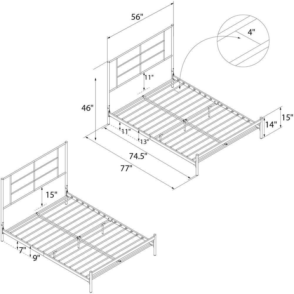 Dorel Jensen Double Black Metal Bed Frame Image 9