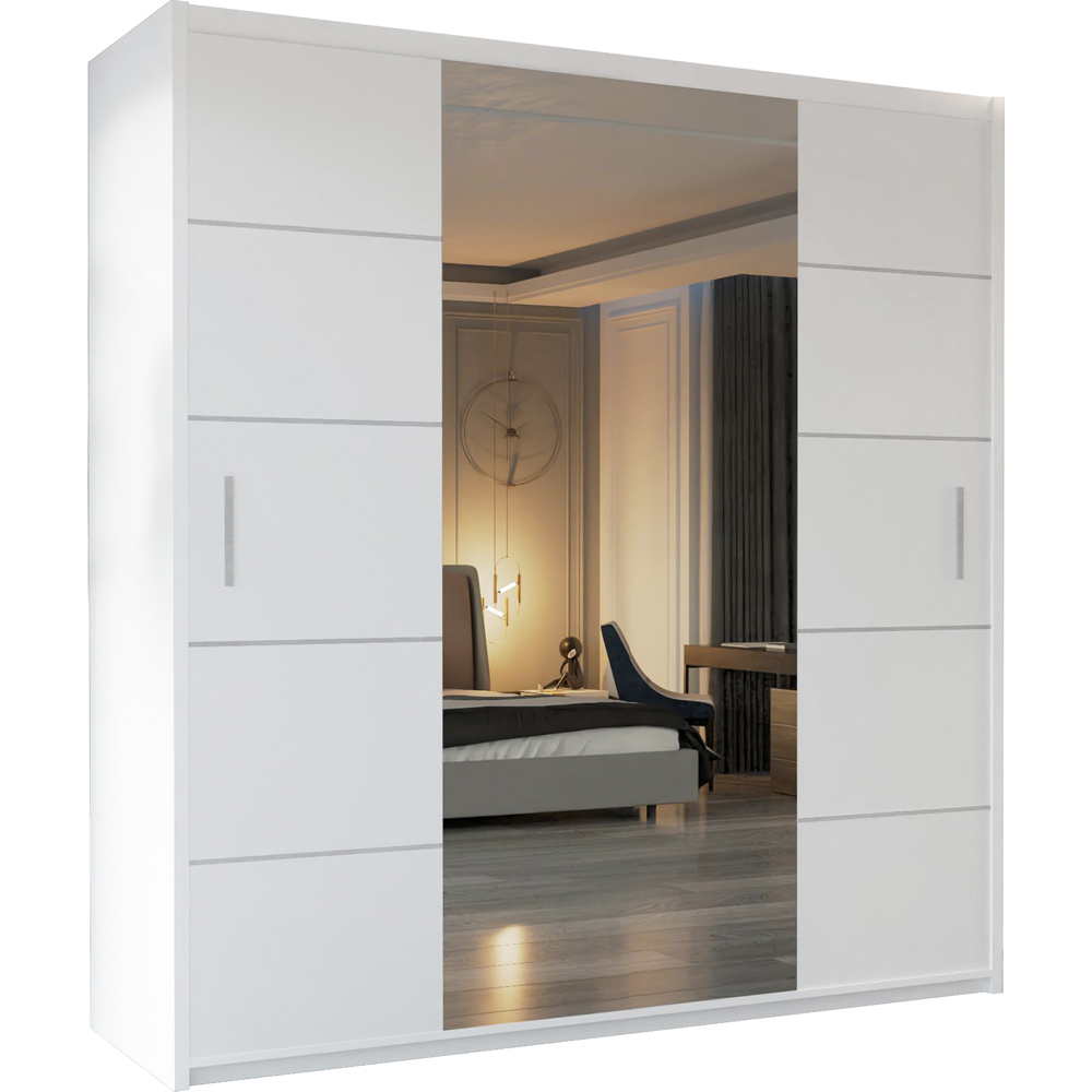 M N Furniture Osaka 2 Door White Mirrored Panel Sliding Wardrobe 150cm Image 2
