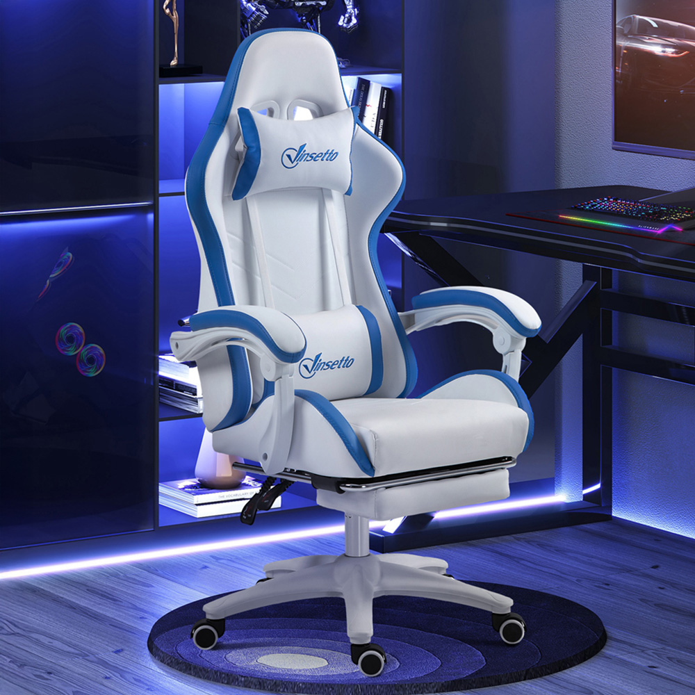 Portland Blue Racing Style Gaming Chair with Reclining Footrest Image 1