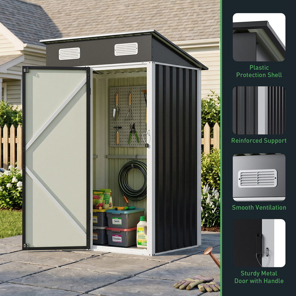 Living and Home 4 x 3ft Black Pent Quick Assembly Metal Garden Storage Shed Image 5