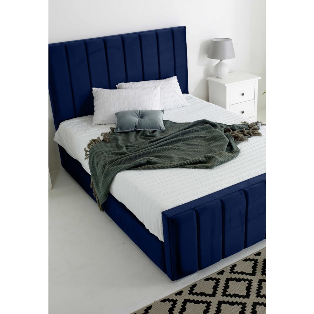 Eleganza Coraline Super King Size Blue Plush Velvet Bed Frame with Headboard and Footboard Image 2