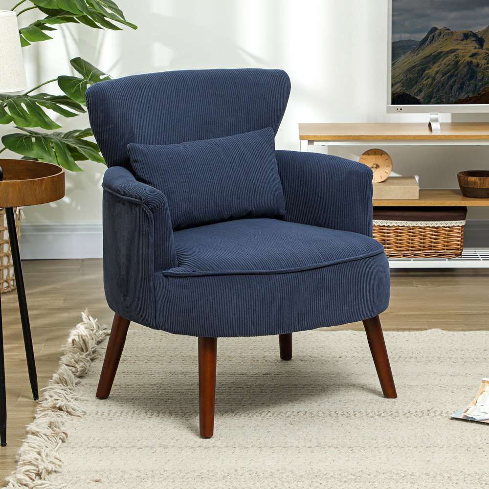 HOMCOM Modern Blue Upholstered Accent Armchair Chair Image 4