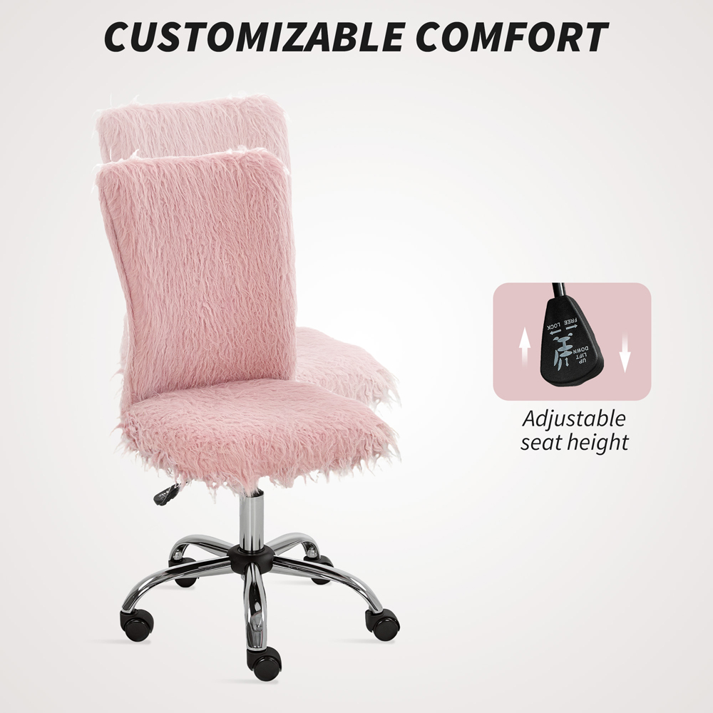 HOMCOM Pink Swivel Armless Makeup Vanity Chair Image 6