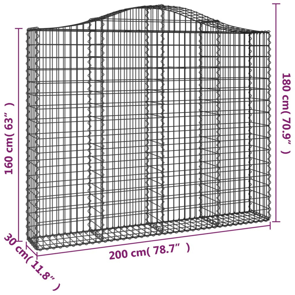 vidaXL Silver Galvanised Iron Arched Gabion Basket 200 x 30 x 160/180cm Image 4