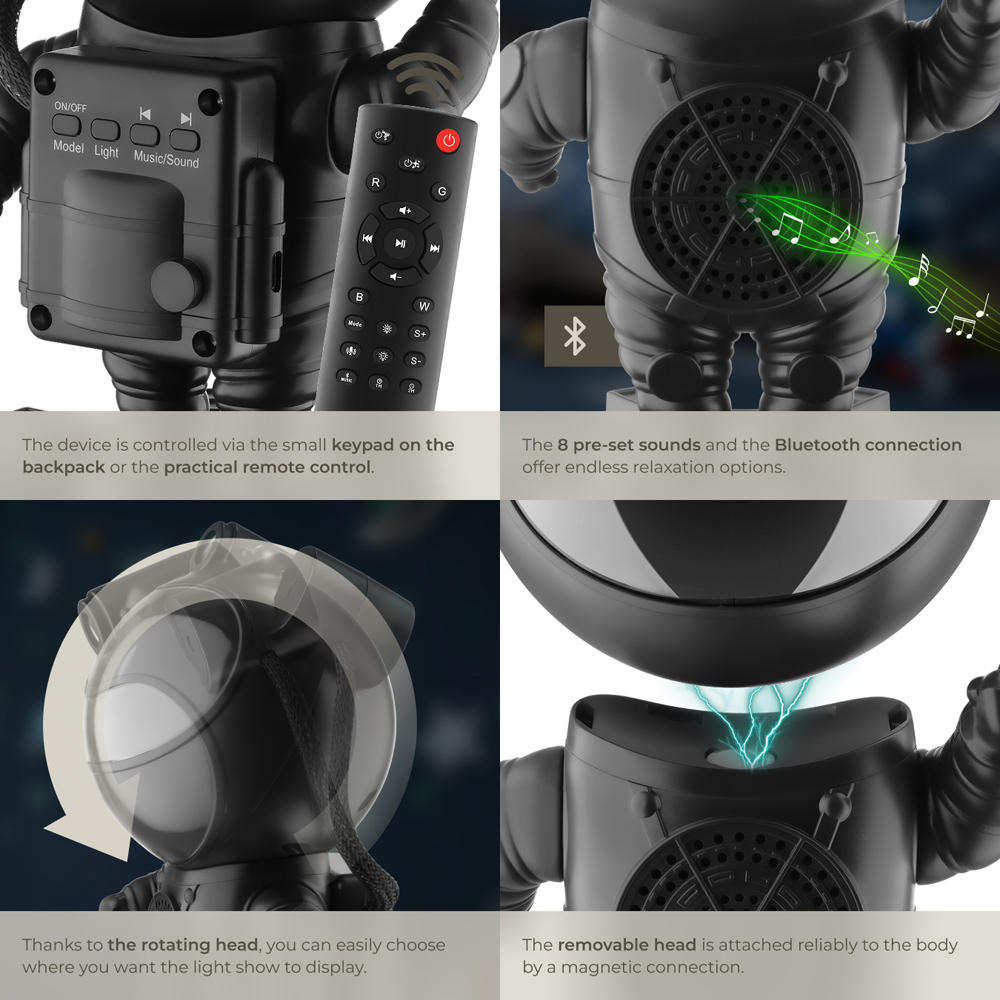 tectake Black LED Starry Sky Projector Astronaut with Bluetooth and Remote Control Image 4