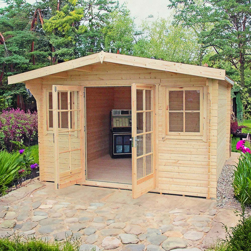 Shire Clipstone 12 x 8ft Double Door Pressure Treated Wooden Log Cabin Image 5