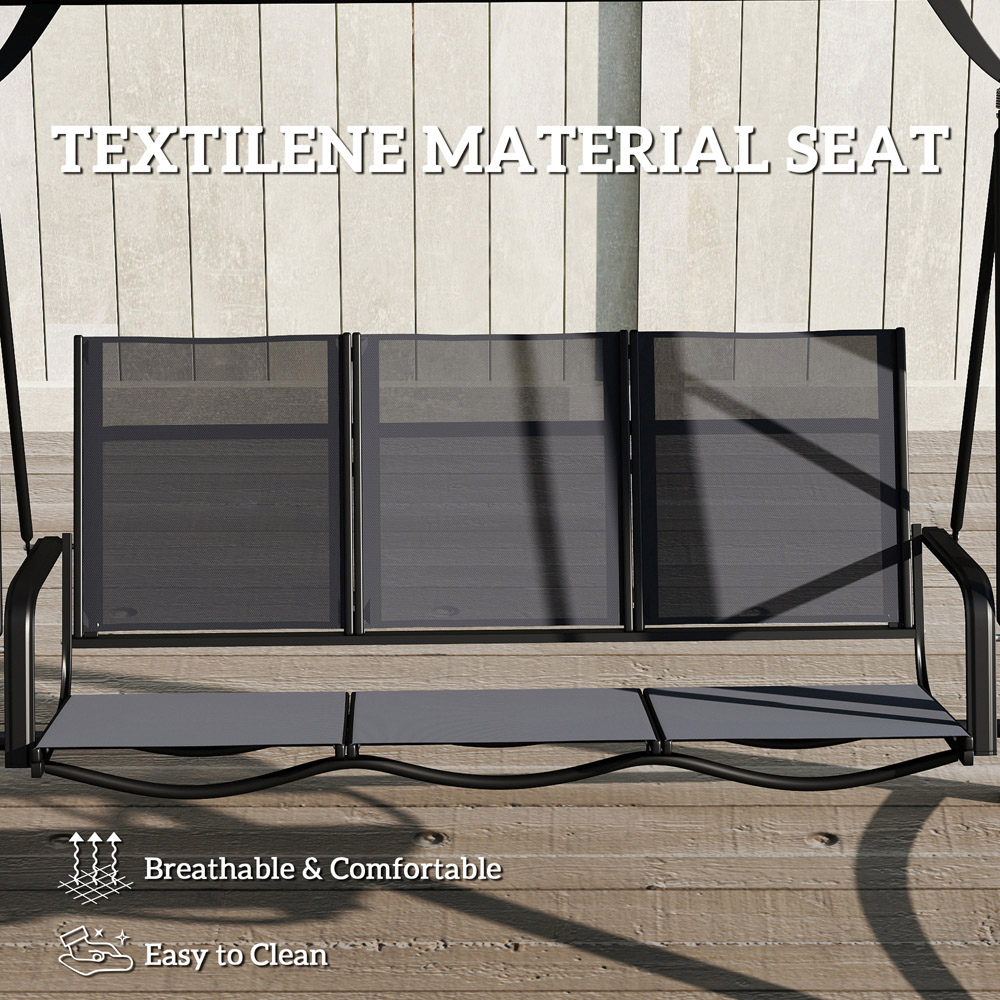 Outsunny 3 Seater Grey Garden Swing Chair with Adjustable Canopy Image 8