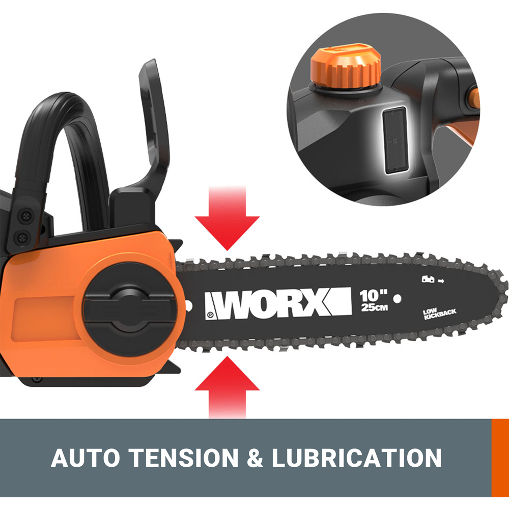 Worx WG322E.9 20V 25cm Petrol Cordless Chainsaw with Blade Cover Image 2