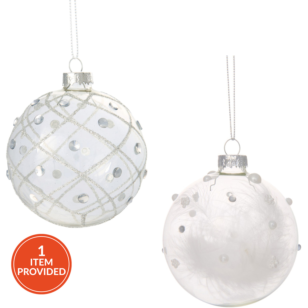 Jewelled Silver Glitter Bauble Image 1