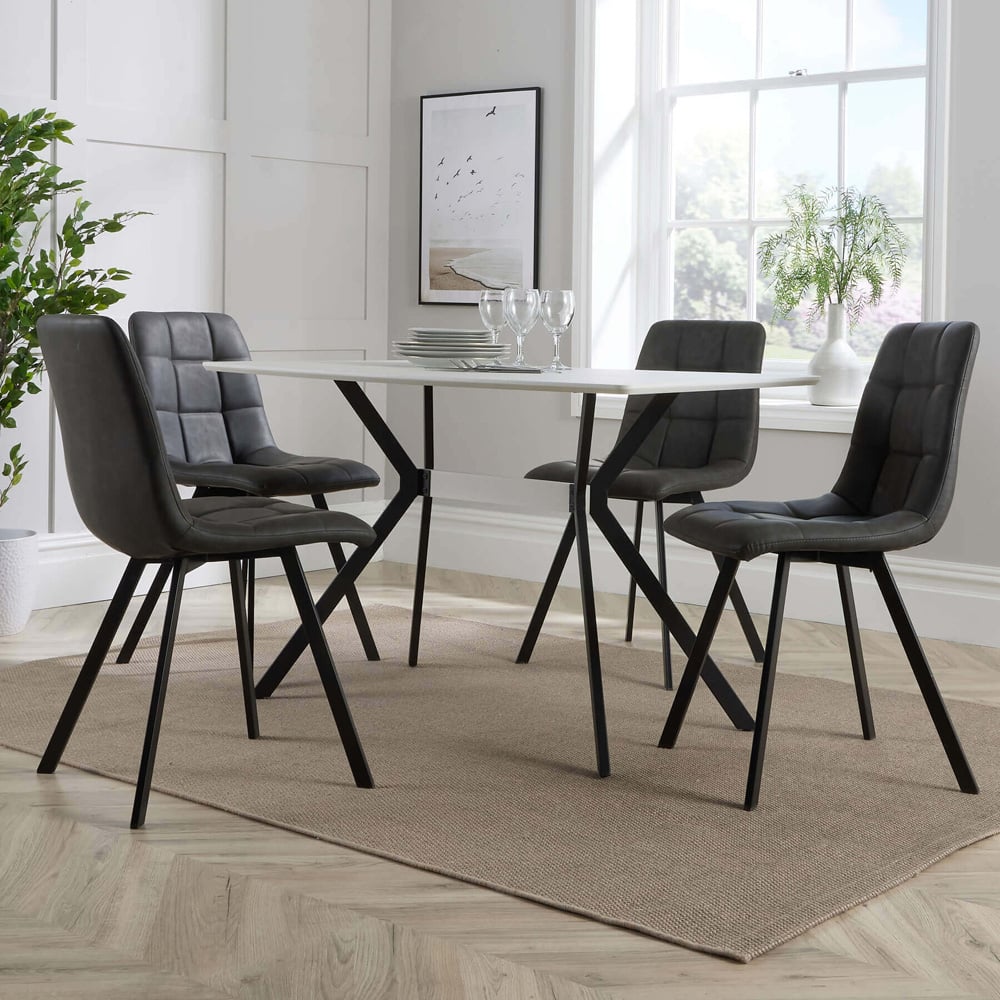 Home Source Luxor 4 Seater Dining Set White and Grey Image 1