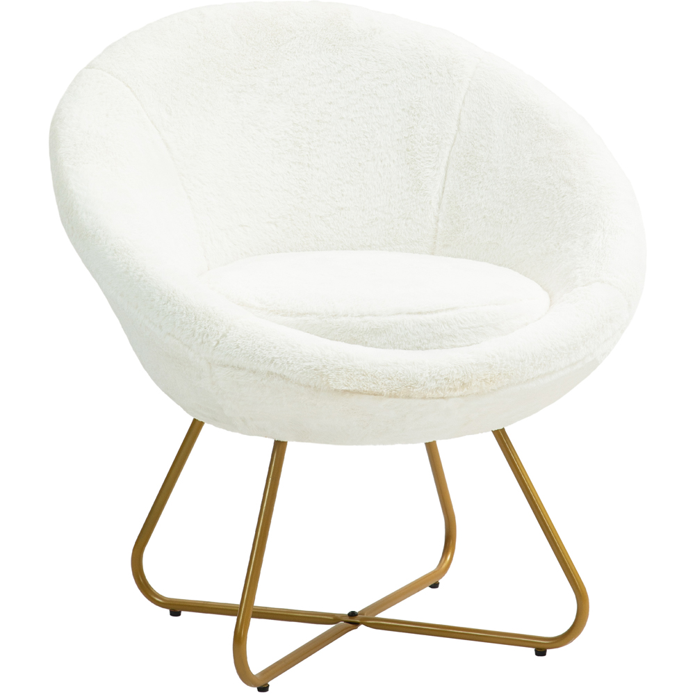 HOMCOM White Faux Fur Upholstered Comfy Tub Chair Image 2