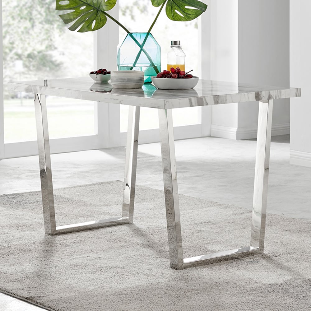Furniturebox Solo 4 Seater White Marble Effect Dining Table Image 1