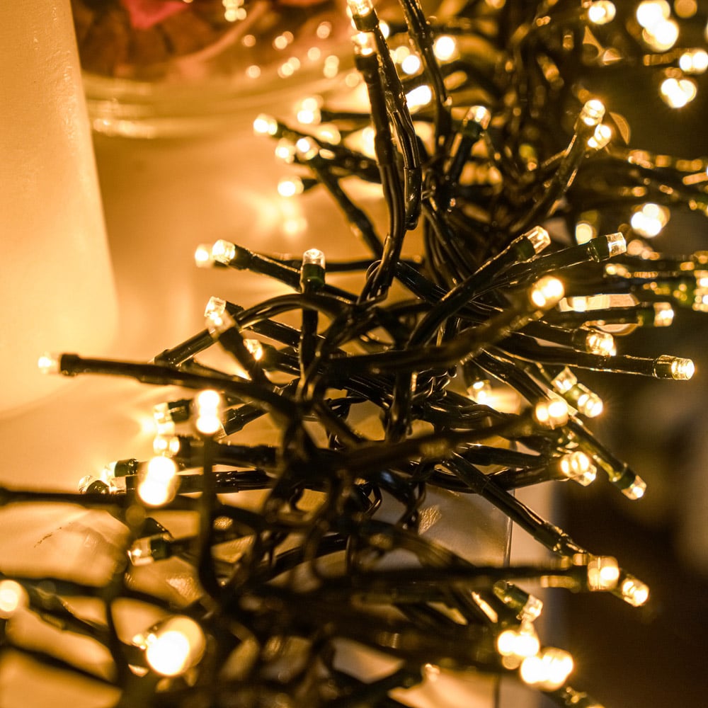 The Christmas Centre 2000 Warm White LED Multifunction Green Cable Cluster Light 30m Image 2