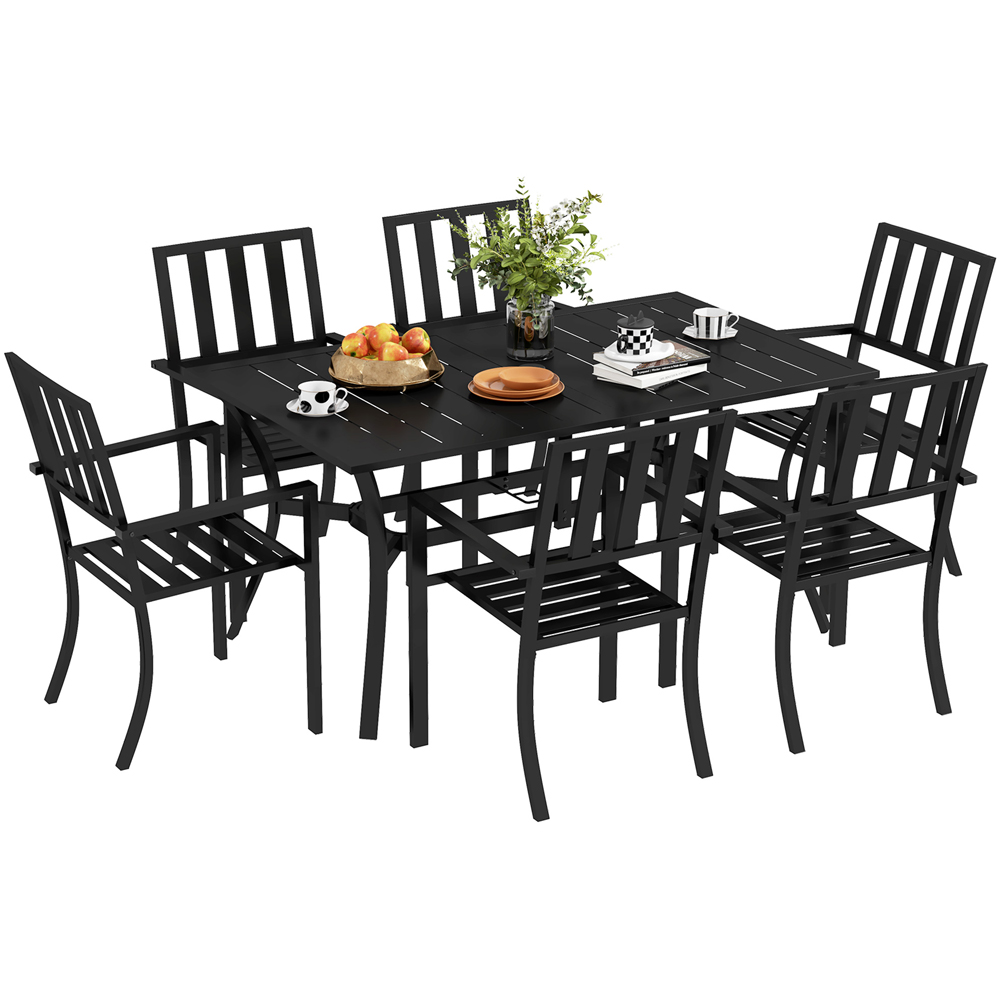 Outsunny 6 Seater Garden Dining Table Set Black Image 2