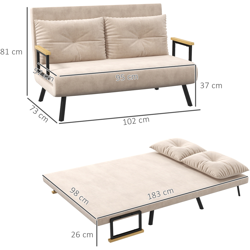 HOMCOM 2 Seater Beige Velvet Feel Fabric Convertible Sofa Bed Image 8
