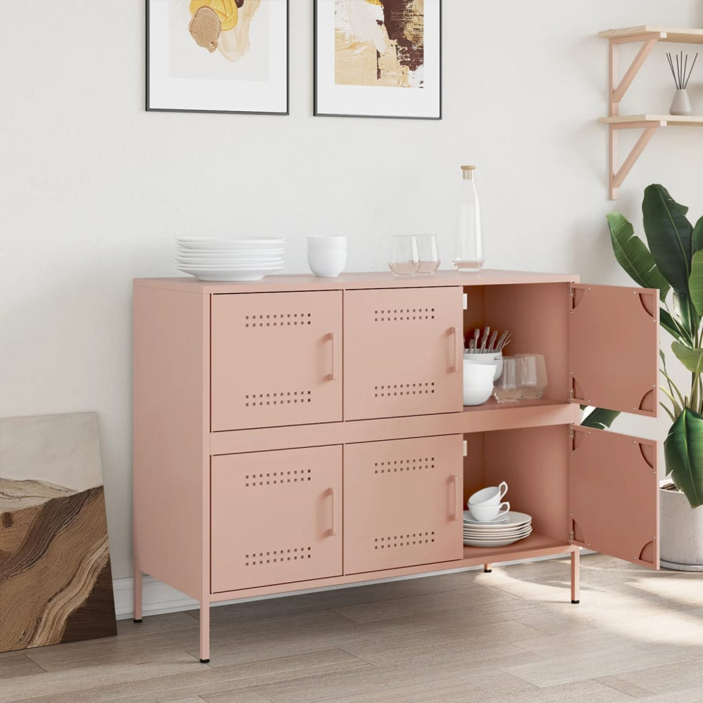 vidaXL 6 Door Pink Steel Sideboard Image 8