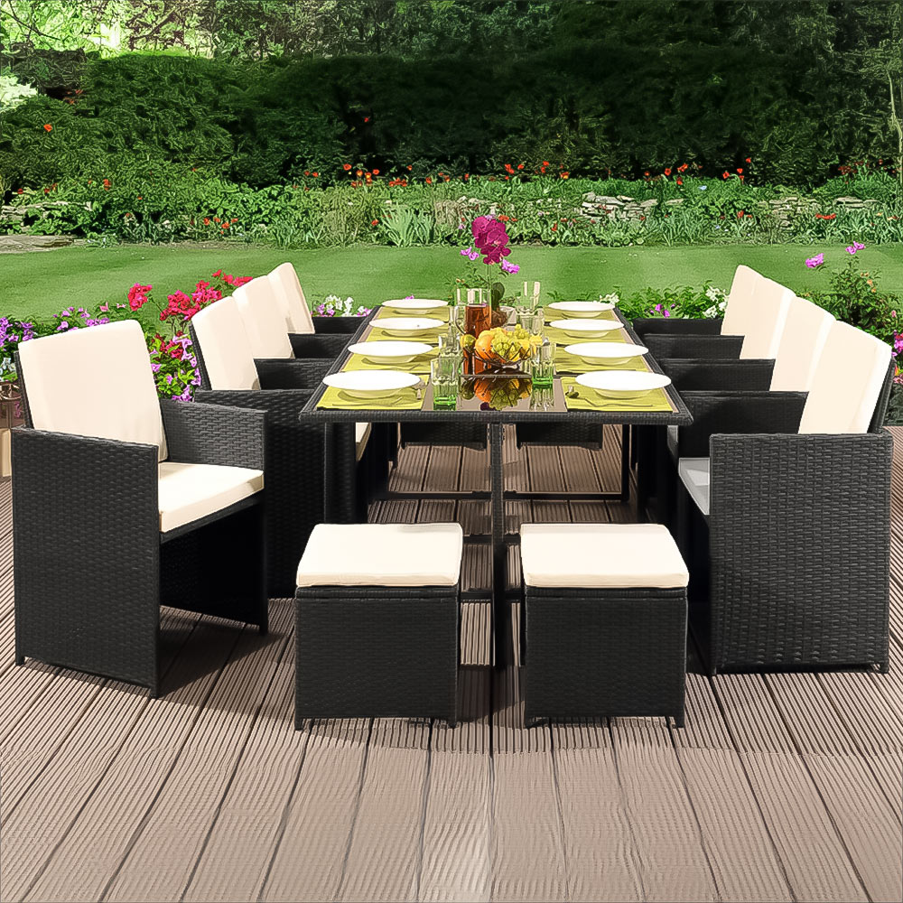 Brooklyn 12 Seater Rattan Cube Garden Dining Set Dark grey with Cover Image 1