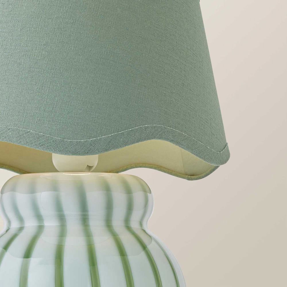 ValueLights Taffy Sage Scallop Shade Green Stripe Glass Table Lamp with Bulb Image 3