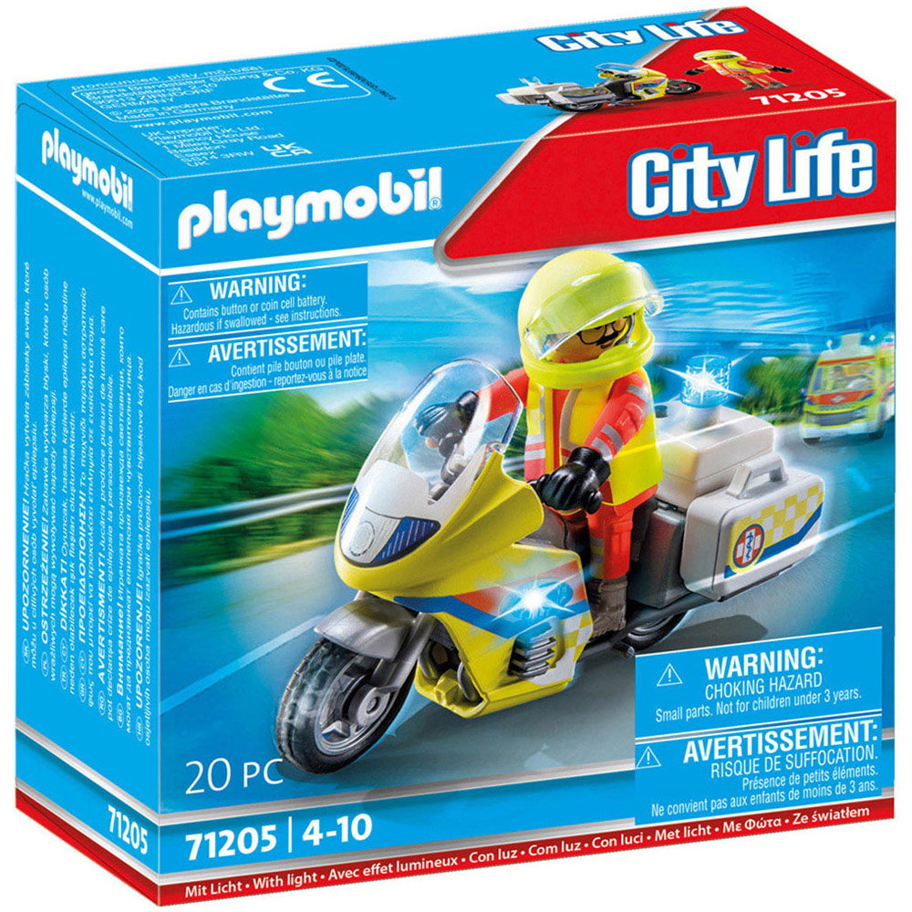 Playmobil Rescue Motorcycle with Flashing Light Playset 20 Piece Image 1