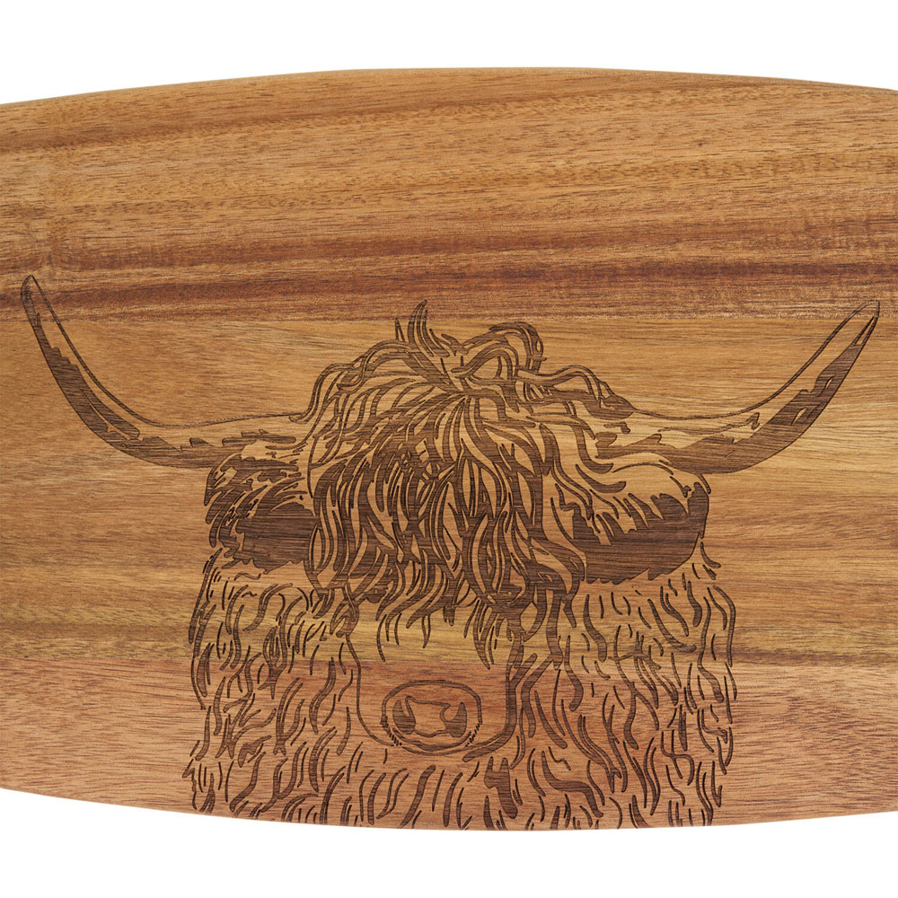 Highland Cow Acacia Serving Board Brown Image 2