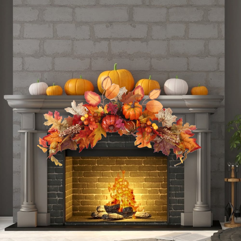 Living and Home LED Wreath with Maple Leaves Pumpkins and Berries 60cm Image 9