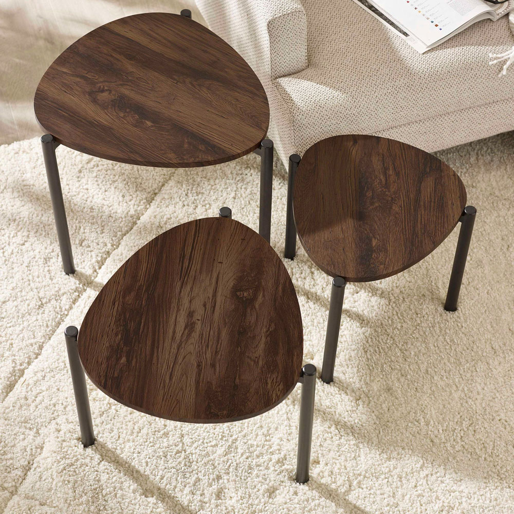 Julian Bowen Lorette Walnut Effect Teardrop Nest of Tables Set of 3 Image 7