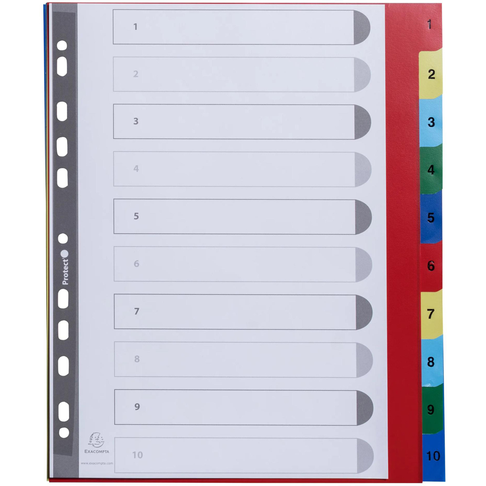Exacompta A4 Maxi Bright Assorted Colour Polypropylene 1-10 Printed Divider 20 Pack Image 3