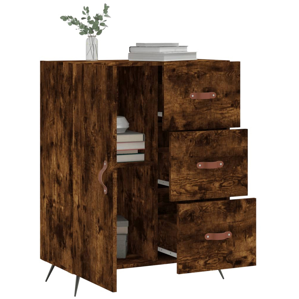 vidaXL Single Door 3 Drawer Smoked Oak Sideboard Image 4