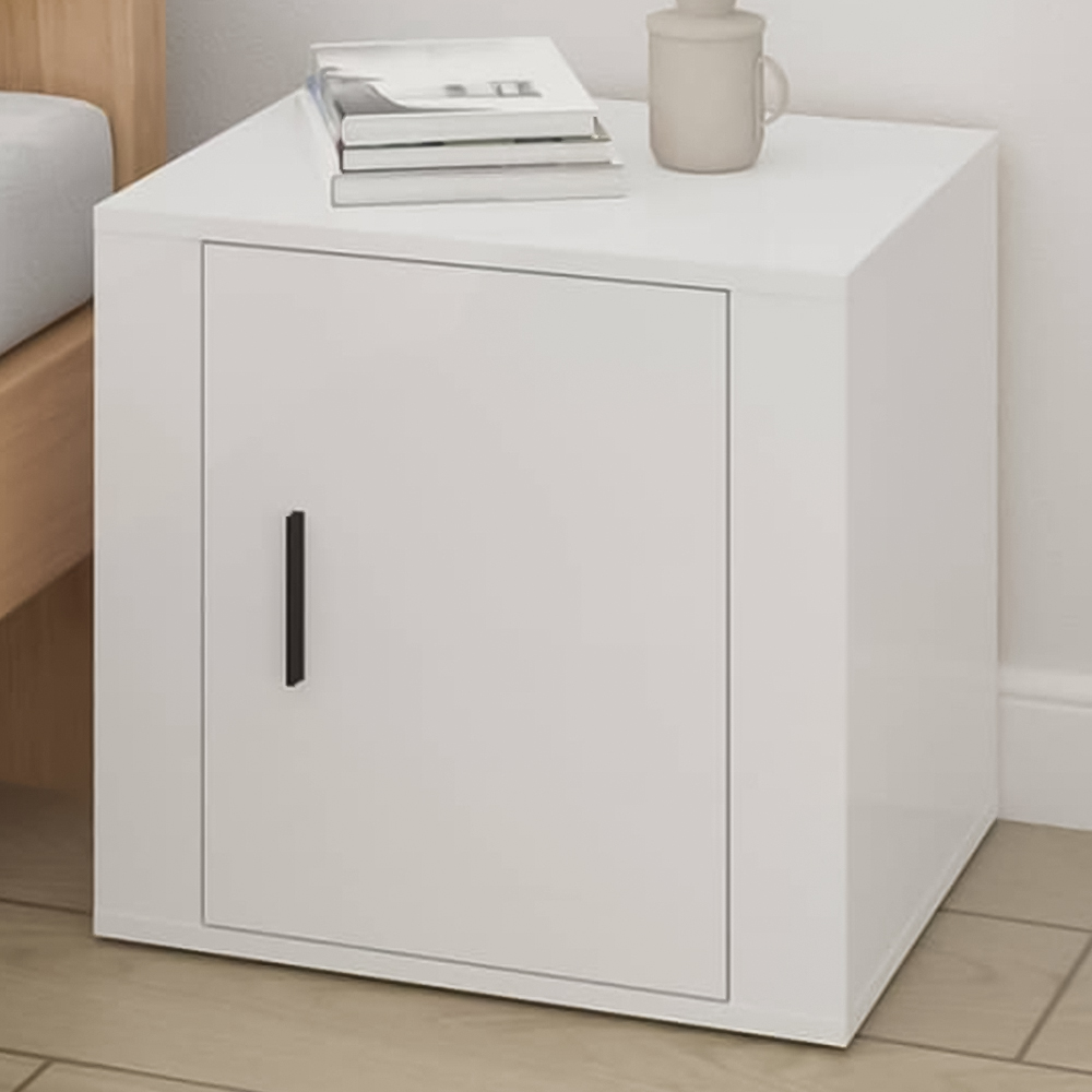 vidaXL Single Door High Gloss White Bedside Cabinet Set of 2 Image 1