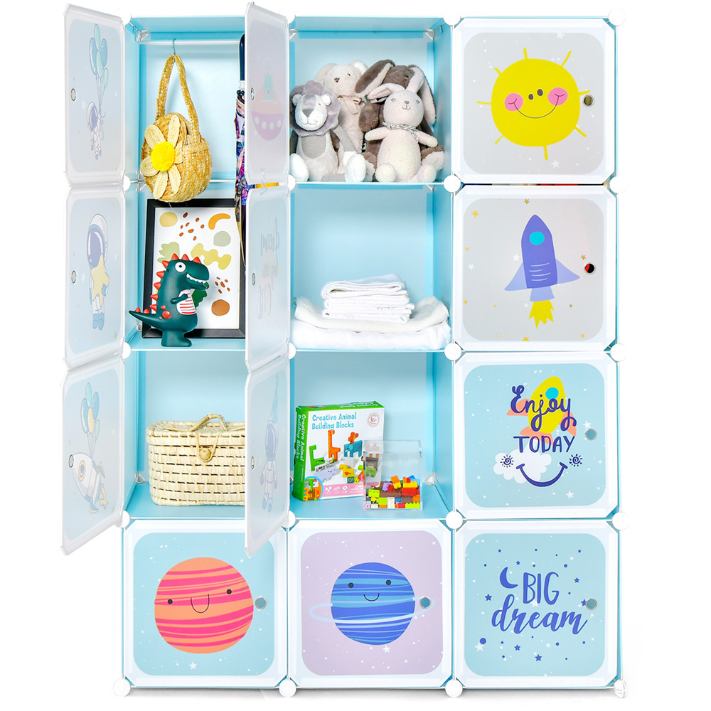 Costway 12 Cube Blue Kids Portable Wardrobe Image 2