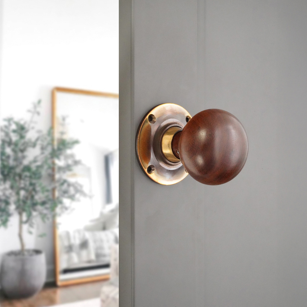 Spira Brass Aged Brass Rosewood Bun Rim and Mortice Door Knob 2 Pack Image 2