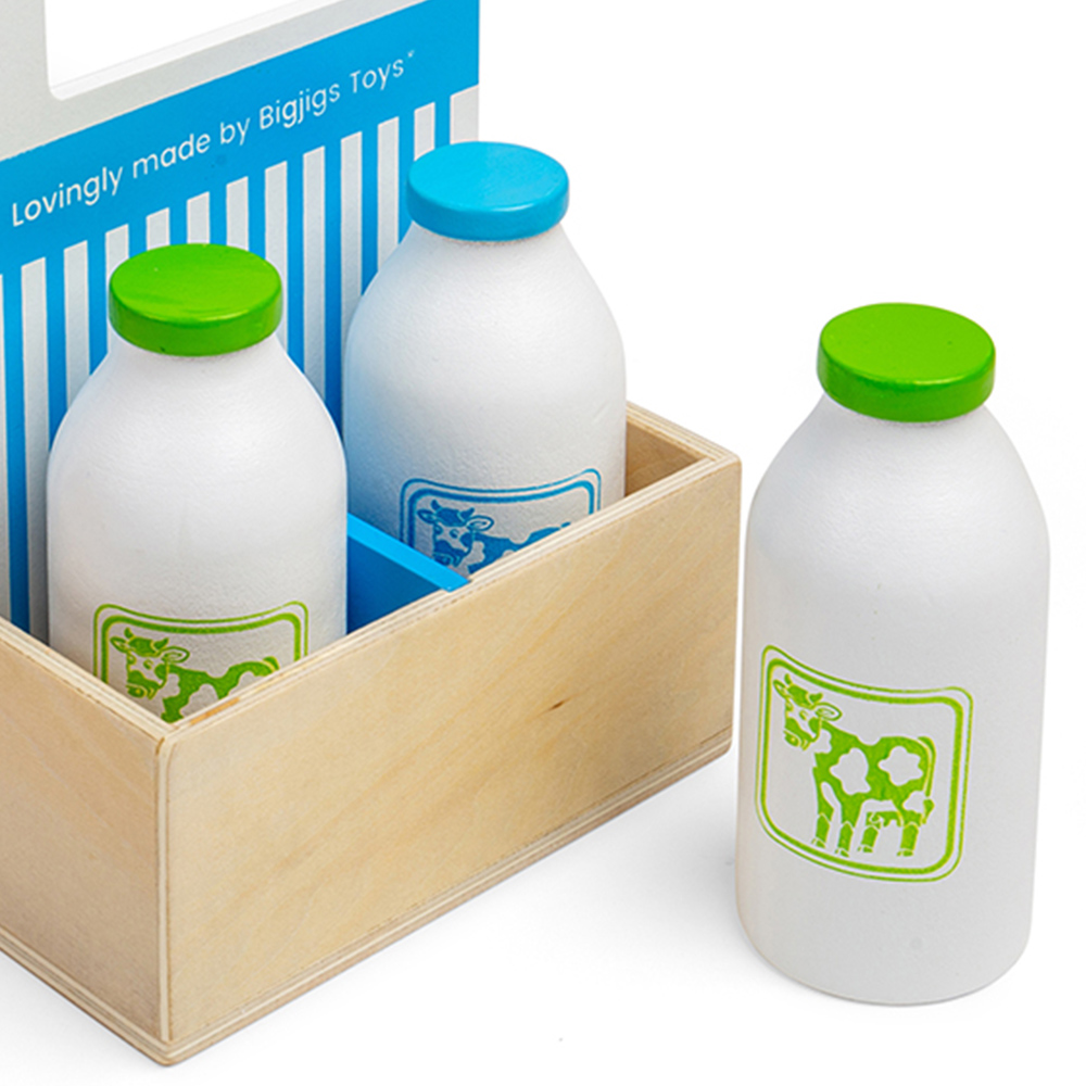 Bigjigs Toys 5 Piece Wooden Milkman Delivery Playset Image 2