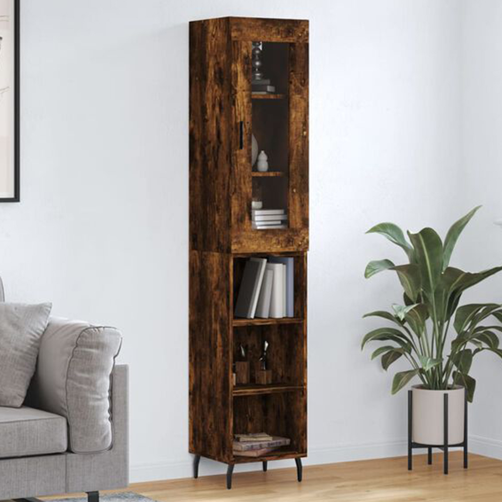 vidaXL Single Glass Door 3 Shelf Smoked Oak Highboard Image 1